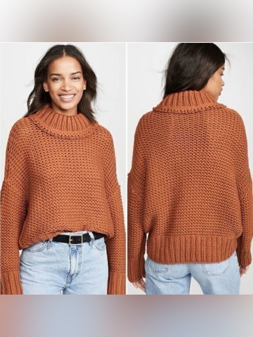 Free People My Only Sunshine Oversized Sweater in Burnt Orange